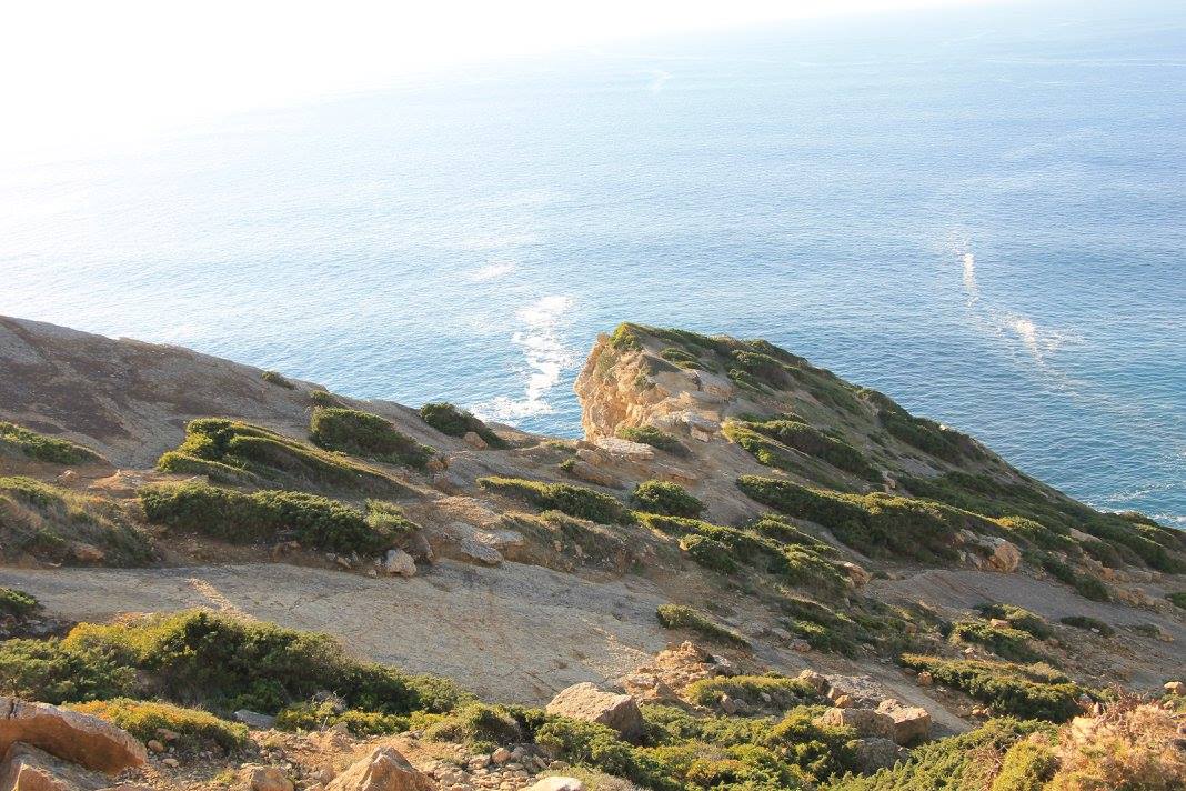Elevated view of Serra da Arrabida limestone headland with green scrubland and turquoise Atlantic ocean, Arrabida Natural Park, Setubal Peninsula, Segredos da Arrabida Portugal